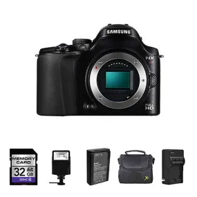 Samsung NX20 Digital Camera - Black (Body)   2 Batteries, 32GB, Flash Starter Bundle