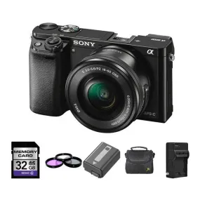 Sony A6000 Digital Camera w/16-50mm Lens - Black   2 Batteries, 32GB Bundle