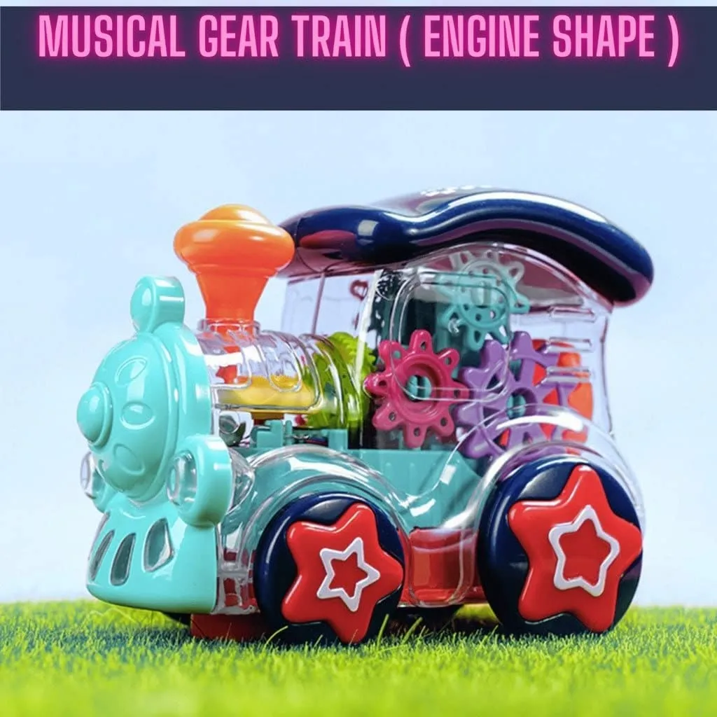 TEC TAVAKKAL Transparent Bump and Go Toys with 3D Lightning, Degree Rotation Concept Gear Light Train Engine, Moving Gears Music | Birthday Toy Gift for 1-10 Year Kids (Gear Engine Toy)