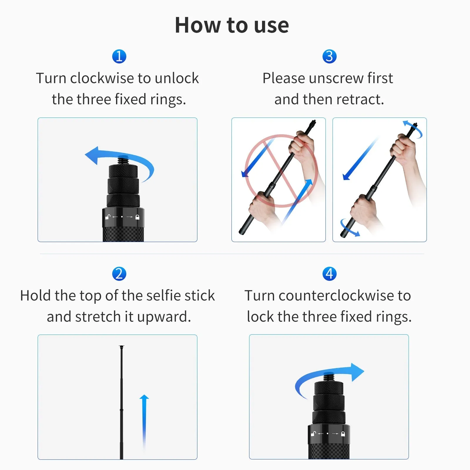 TELESIN 1.16m Carbon Fiber Selfie Stick
