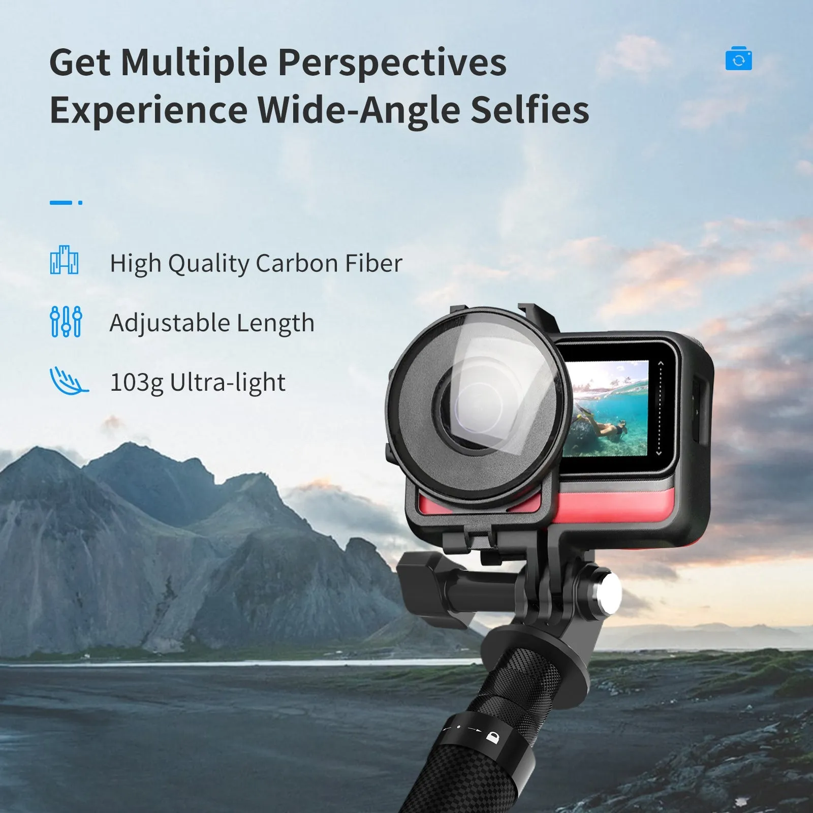 TELESIN 1.16m Carbon Fiber Selfie Stick