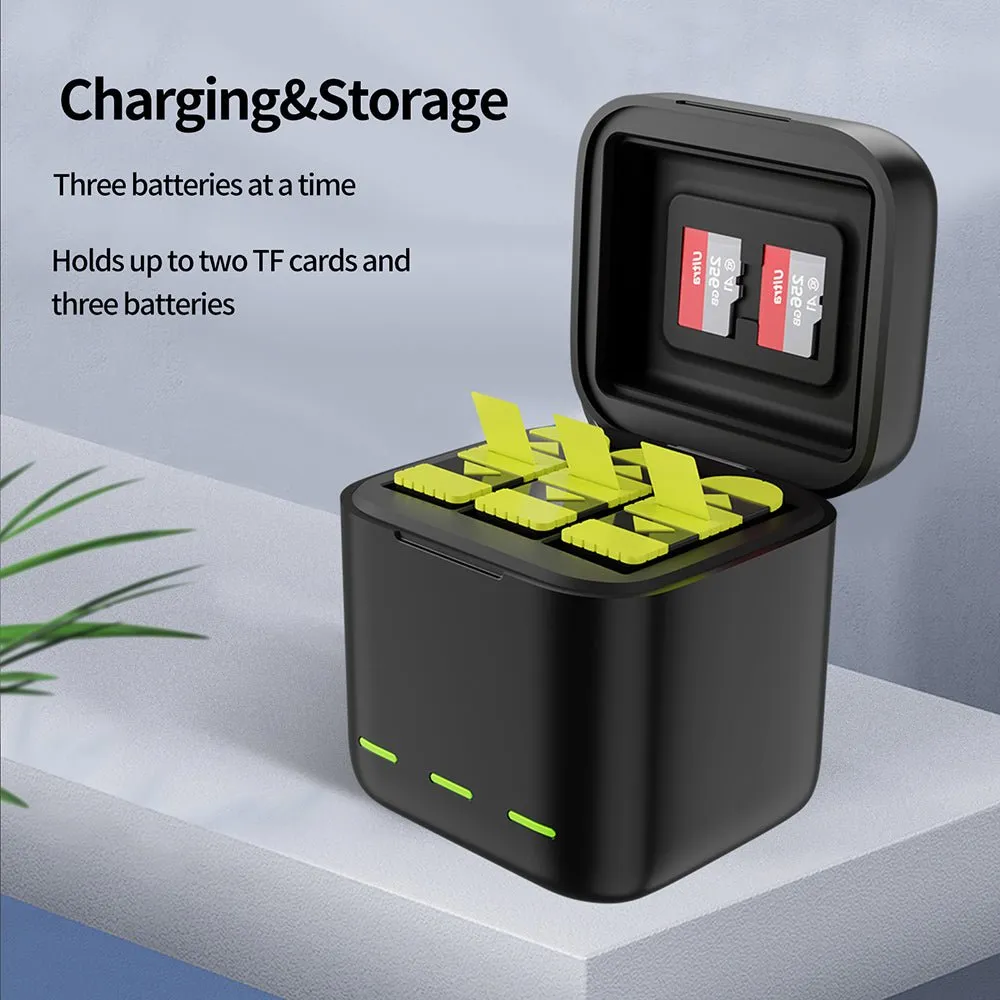 TELESIN 3 Slots LED Storage Charger Box for GoPro Hero 9/10/11/12 Batteries