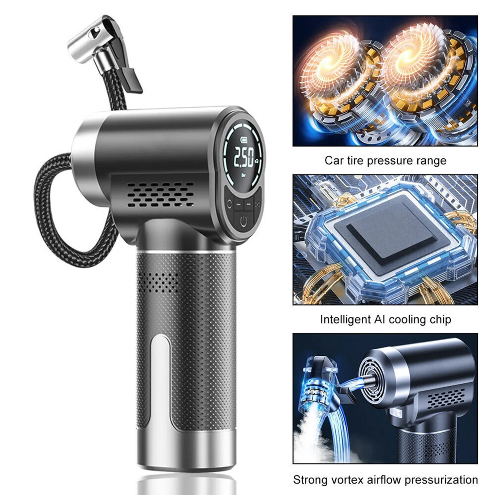 Tire Inflator Portable Air Compressor Night Lighting Cordless
