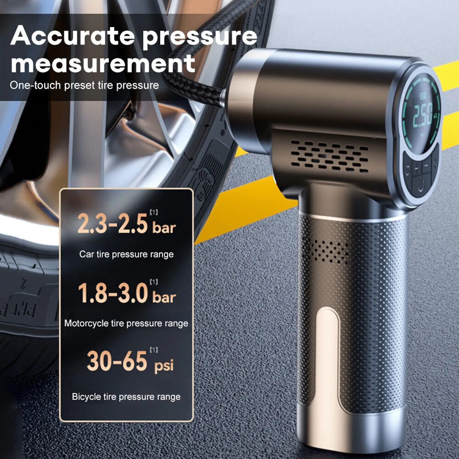 Tire Inflator Portable Air Compressor Night Lighting Cordless