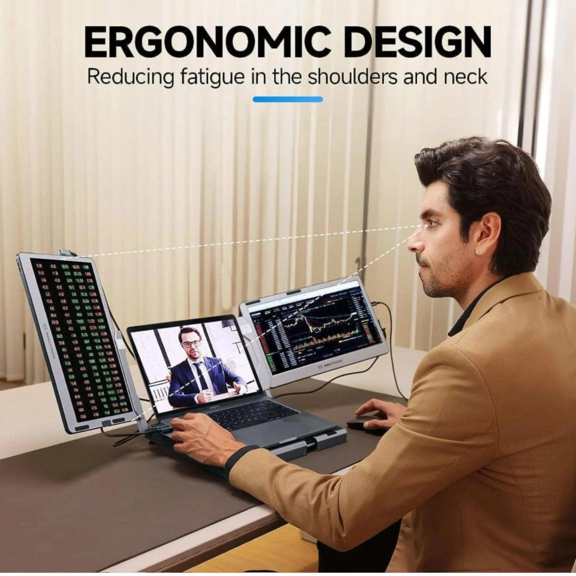 TUTT 14'' Portable Dual Laptop Monitor Triple Screen Extender | Laptop Cooling Base | 360° Rotation Stand | F3 for 12-17” Laptop Built-In Speaker | Technical Support Line