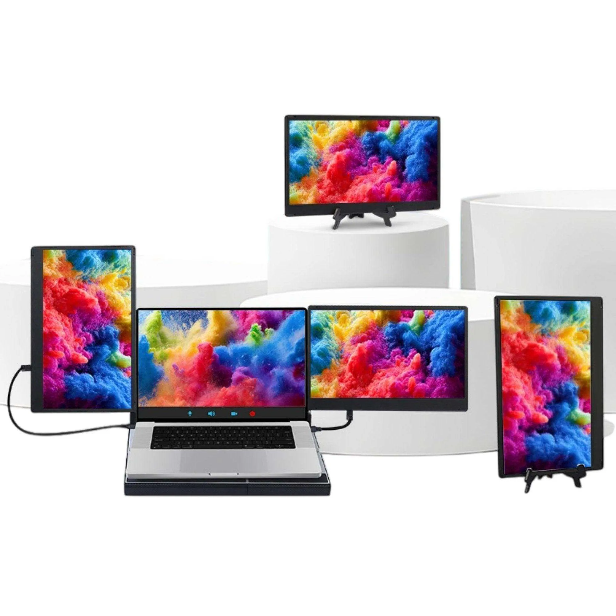 TUTT 14'' Portable Dual Laptop Monitor Triple Screen Extender | Laptop Cooling Base | 360° Rotation Stand | F3 for 12-17” Laptop Built-In Speaker | Technical Support Line