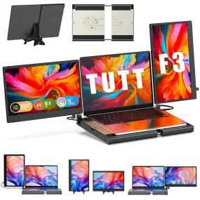 TUTT 14'' Portable Dual Laptop Monitor Triple Screen Extender | Laptop Cooling Base | 360° Rotation Stand | F3 for 12-17” Laptop Built-In Speaker | Technical Support Line