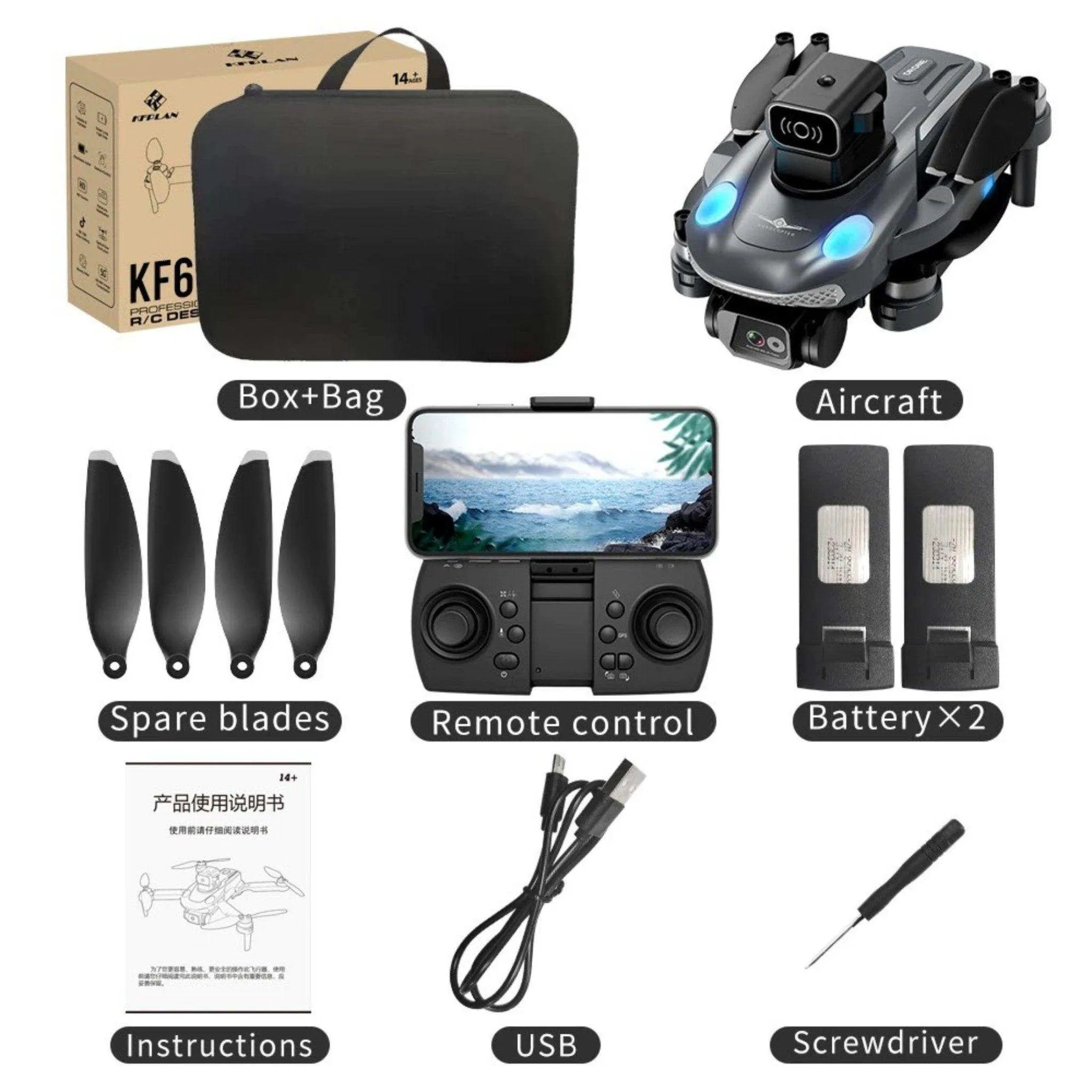 TUTT KF613 5G WiFi GPS Mini Drone Brushless Motor RC Quadcopter 4K HD Camera Obstacle Avoidance Gimbal Intelligence Follow Me and Orbit Modes Quadcopter 2* Batteries