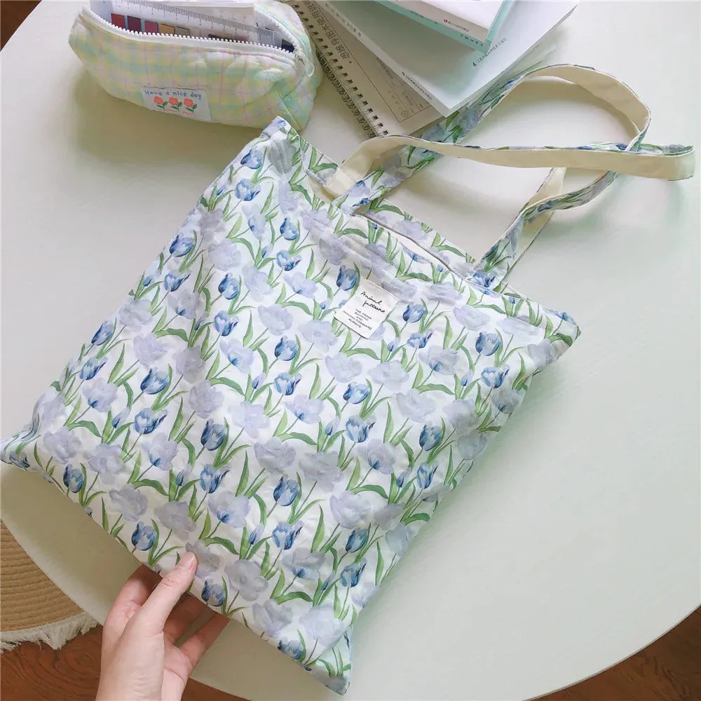 UAKISS  -  Cute Flower Shopping Bag Handbag Casual Canvas Floral Shopping Bag Portable Shoulder Cross-Span Bag