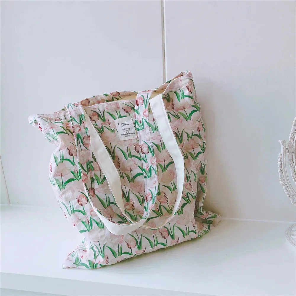 UAKISS  -  Cute Flower Shopping Bag Handbag Casual Canvas Floral Shopping Bag Portable Shoulder Cross-Span Bag