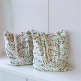 UAKISS  -  Cute Flower Shopping Bag Handbag Casual Canvas Floral Shopping Bag Portable Shoulder Cross-Span Bag