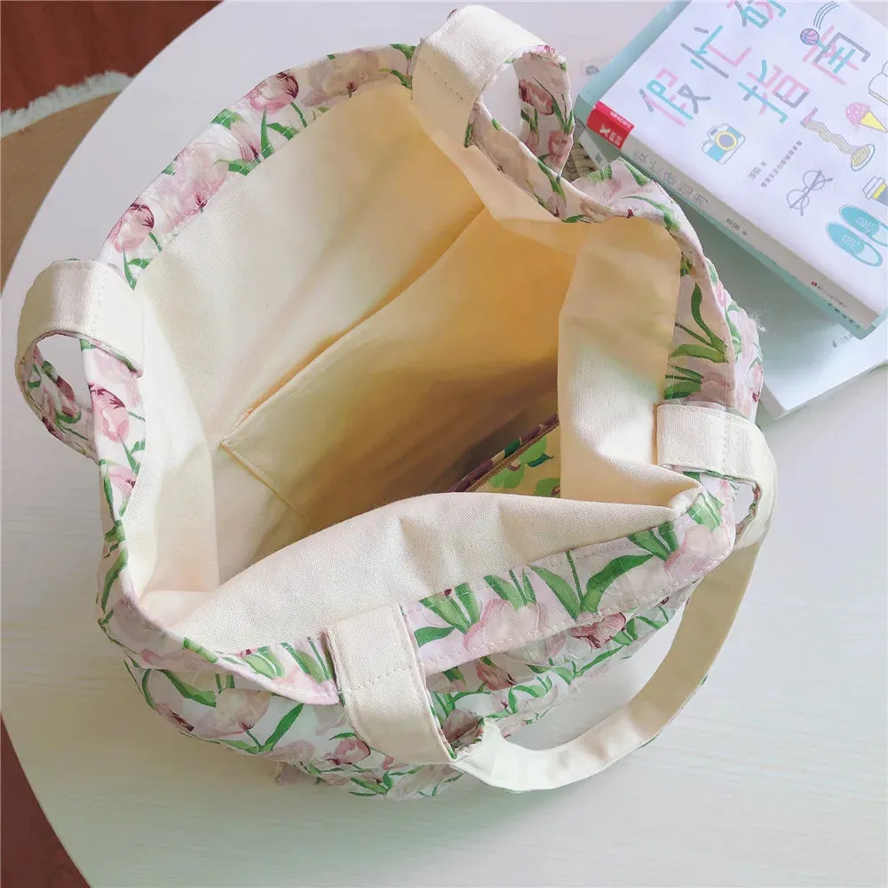 UAKISS  -  Cute Flower Shopping Bag Handbag Casual Canvas Floral Shopping Bag Portable Shoulder Cross-Span Bag