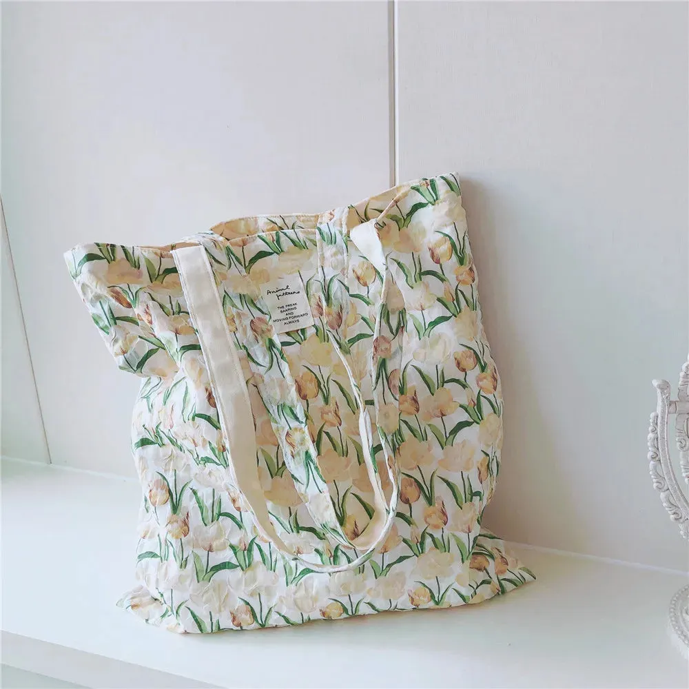UAKISS  -  Cute Flower Shopping Bag Handbag Casual Canvas Floral Shopping Bag Portable Shoulder Cross-Span Bag