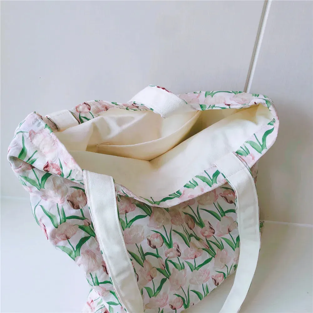 UAKISS  -  Cute Flower Shopping Bag Handbag Casual Canvas Floral Shopping Bag Portable Shoulder Cross-Span Bag