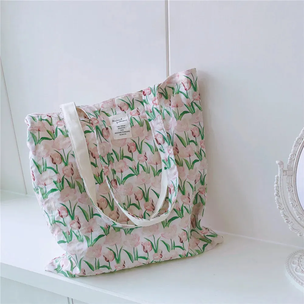 UAKISS  -  Cute Flower Shopping Bag Handbag Casual Canvas Floral Shopping Bag Portable Shoulder Cross-Span Bag