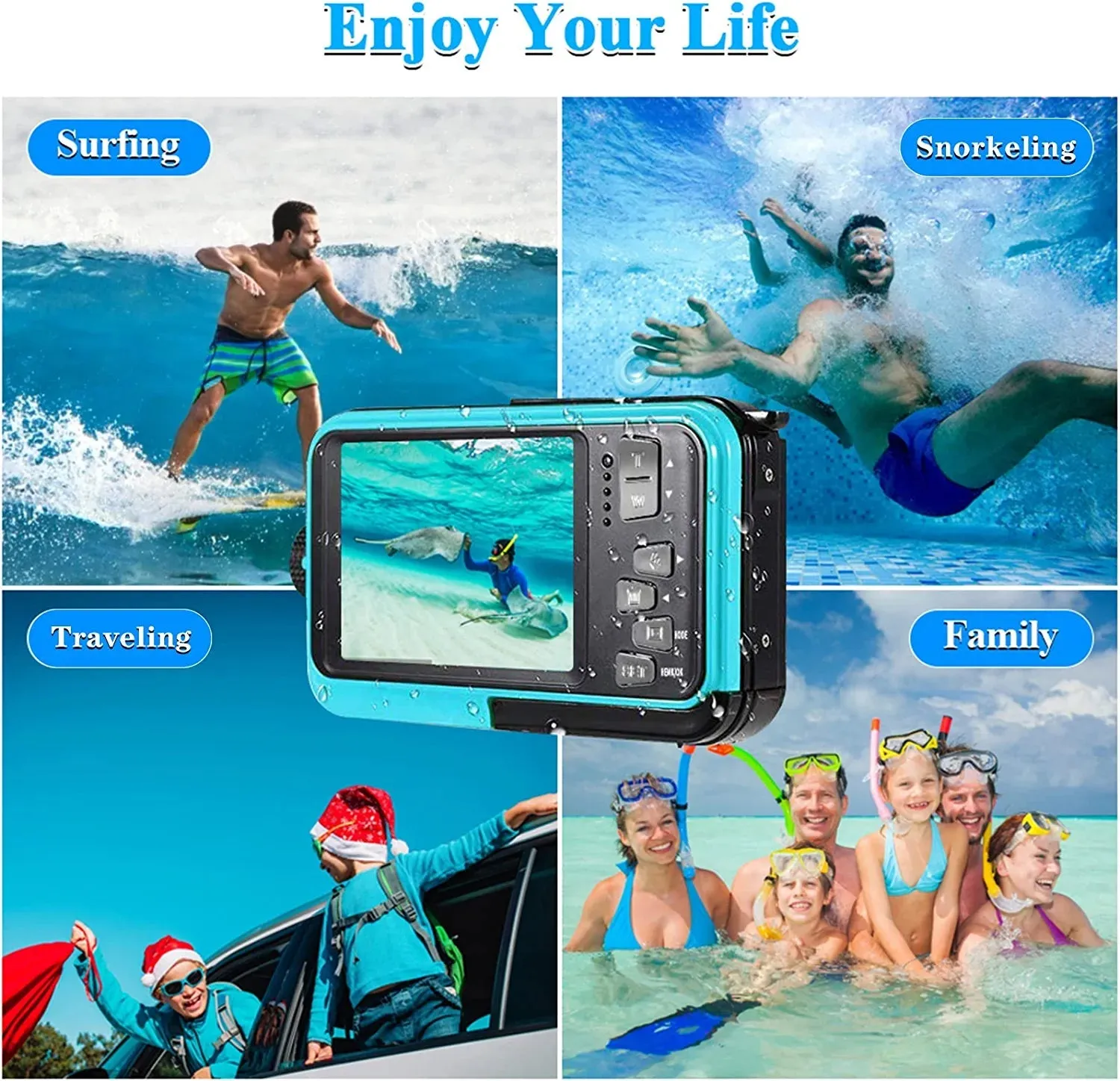 Waterproof Digital Camera Underwater Camera Full HD 2.7K 48 MP Video Recorder Selfie Dual Screens 16X Digital Zoom Flashlight Waterproof Camera for Snorkeling (DV806)…