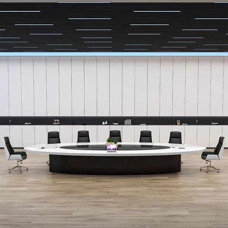 White Lacquered Oval Conference Table Simple Modern