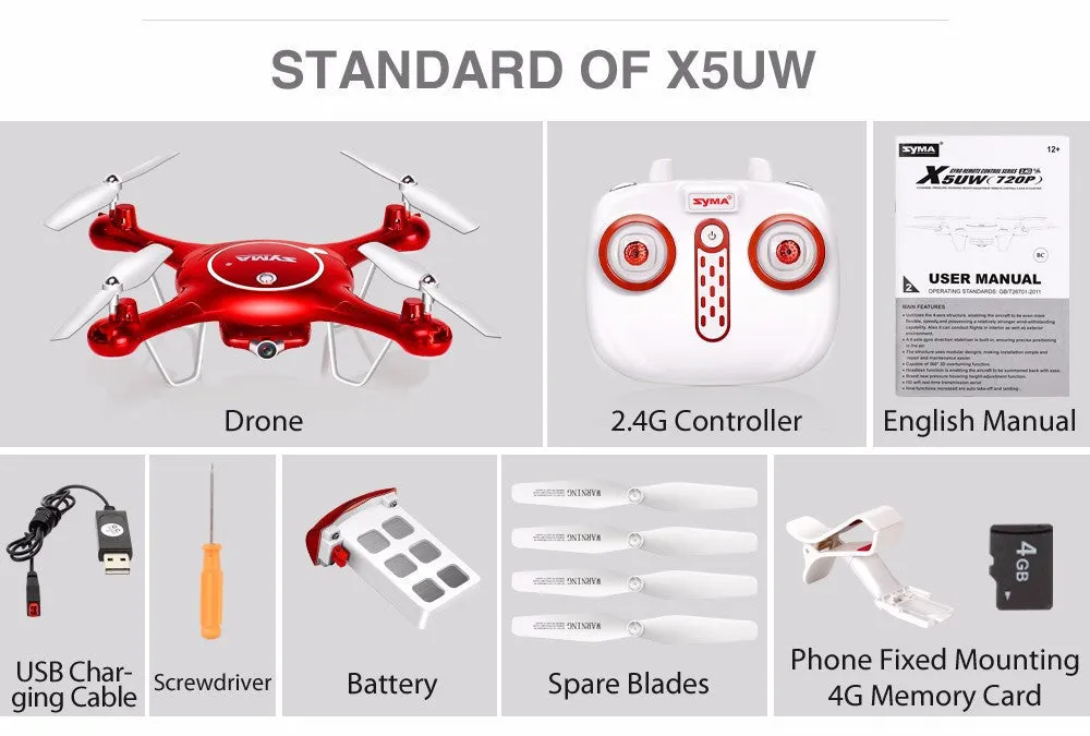 X5UW Drone with WiFi Camera HD 720P Real-time FPV Quadcopter 2.4G 4CH X5UC (No WiFi Camera) RC Helicopter Dron Quadrocopter